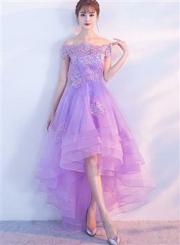 Picture of Cute High Low Lavender Tulle Party Dresses, Off the Shoulder Homecoming Dresses